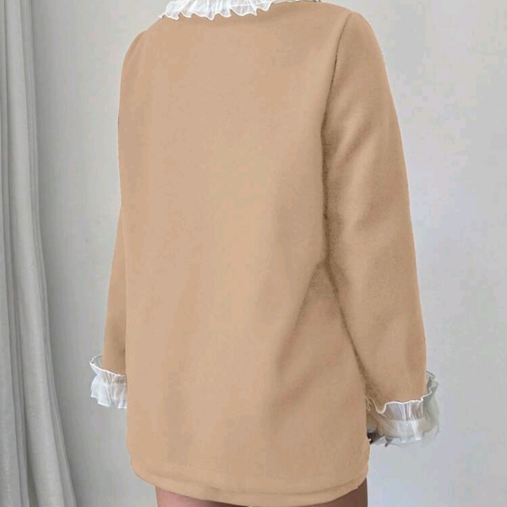 Women's Solid Color Contrast Patchwork Front Button Long Sleeve Casual Jacket - Picture 2 of 6